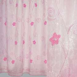 Органза тюль с вышивкой петлевидной цветы, розовая, ш.275