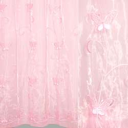 Органза тюль з вишивкою, вирізаними метеликами, рожева, ш.280