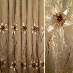 Органза тюль з вишивкою, вирізаними квітами, коричнева, ш.280