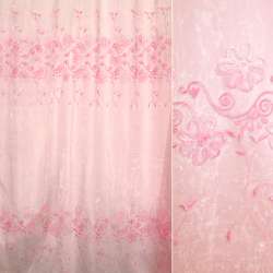 Органза тюль вышивка, тесьма капроновая цветок, розовая, ш.275