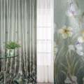 Атлас блэкаут для штор купон с цветами и полосами серебристо-бирюзовый, ш.270