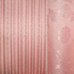 Жаккард для штор петлевидный вензель листья розовый, ш.280