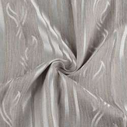 Жаккард двухсторонний полоска волна с листьями серый светлый, ш.280