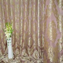 Атлас жакард для штор королівський вензель троянда золотистий на фрезовому тлі, ш.280