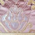 Атлас жаккард для штор королевский вензель роза серебристо-золотистый на фрезовом фоне, ш.280
