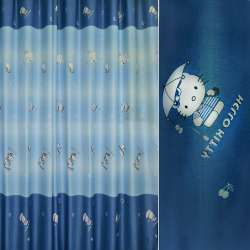 Креп для штор Hello Kitty на голубом фоне с синей каймой, ш.280