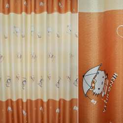 Креп для штор Hello Kitty на желтом фоне с оранжевой каймой, ш.280
