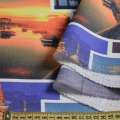 Креп для штор фото міст в кольорі фіолетово-помаранчевий, ш.280