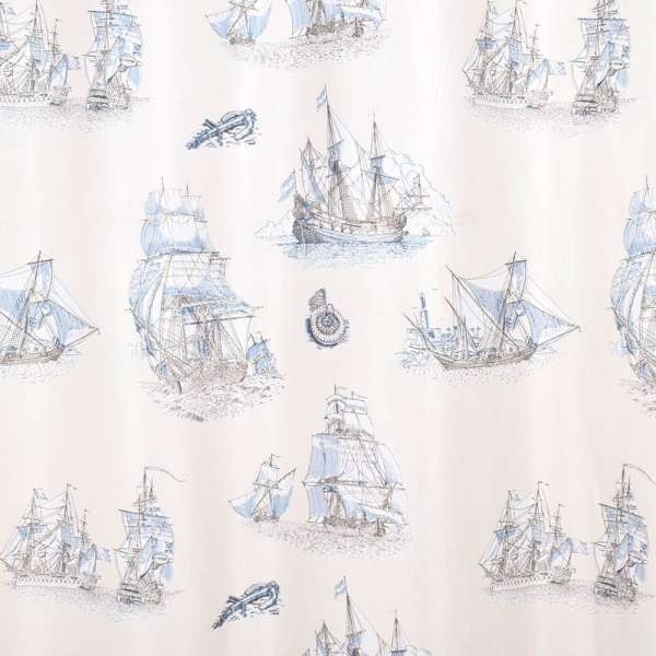 Поликоттон для штор фрегаты серо-голубые на бежевом фоне, ш.280