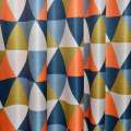 Лен блэкаут шахматка принт треугольники оранжевые, молочные, сине, салатовые, ш.280