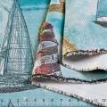 Лен рогожка блэкаут для штор корабли и маяки на голубом фоне, ш.280
