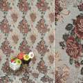 Гобелен мебельный цветы бежево-терракотовые на молочно-сером фоне, ш.200