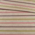 Жаккард мебельный полоски розовые, фиолетовые, горчичные на песочном фоне, ш.140