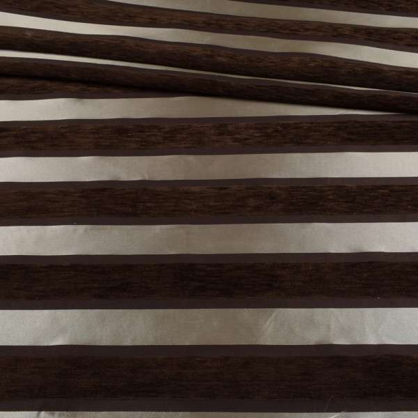Шенилл мебельный полоски шелковые серебристые на коричневом фоне, ш.143