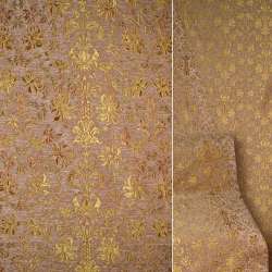 Шенилл жаккард мебельный цветы мелкие золотисто-красные на коричневом фоне, ш.150