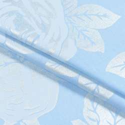 Тик наперниковый голубой с серебряными розами, ш.220