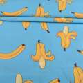Бязь набивная голубая с желтыми бананами, ш.220