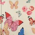 Бязь набивная кремовая, разноцветные бабочки, ш.220