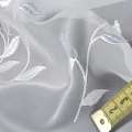 Вуаль тюль вышивка веточка с листьями, белая, ш.280