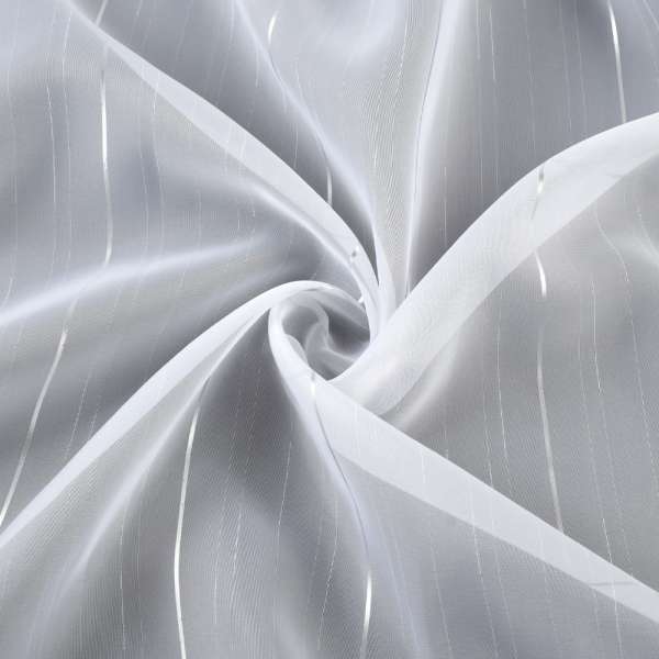 Вуаль тюль шифон смужки вузькі сріблясті, штрихи, біла з обважнювачем, ш.260