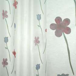 Органза деворе тюль цветы высокие красные и синие, белая, ш.140