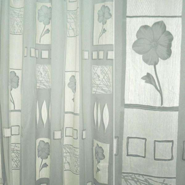 Органза деворе тюль квадраты цветы, листья, серая, ш.290