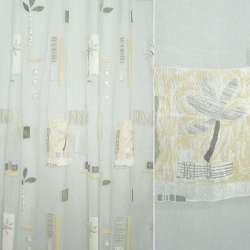 Органза деворе тюль абстракция цветок, веточка, серо-желтая, белая, ш.290