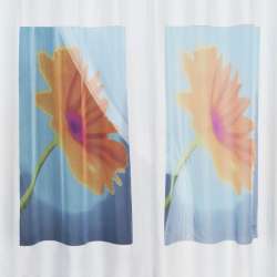 Вуаль деворе тюль цветы большие оранжевые рапорт, бело-голубая, ш.180