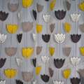 Органза деворе тюль тюльпани чорно-білі, жовті, біла, ш.275