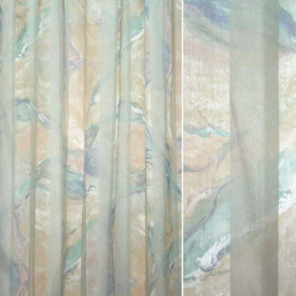 Органза деворе тюль полосы с разводами сине-зеленые, персиковая, ш.295