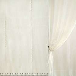 Лен гардинный вышивка полоска ниточная с точками бусинками, кремовый, ш.150