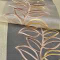 Органза тюль полосы широкие кремовые, вышитые листья, белая, ш.275