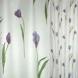 Деворе для штор тюльпаны высокие фиолетово-сиреневые на белом фоне, ш.135