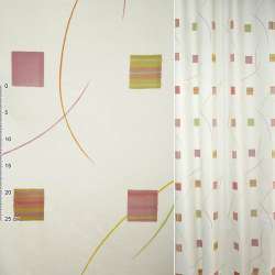 Деворе для штор квадраты розово-желтые, полосы разноцветные на молочном фоне, ш.140