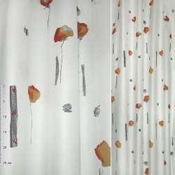 Деворе для штор цветы, прямоугольники оранжевые серые на белом фоне, ш.140