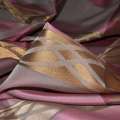 Шовк жакард для штор смуги з візерунком атласні коричневі, в смуги бежево-бузкові, ш.145