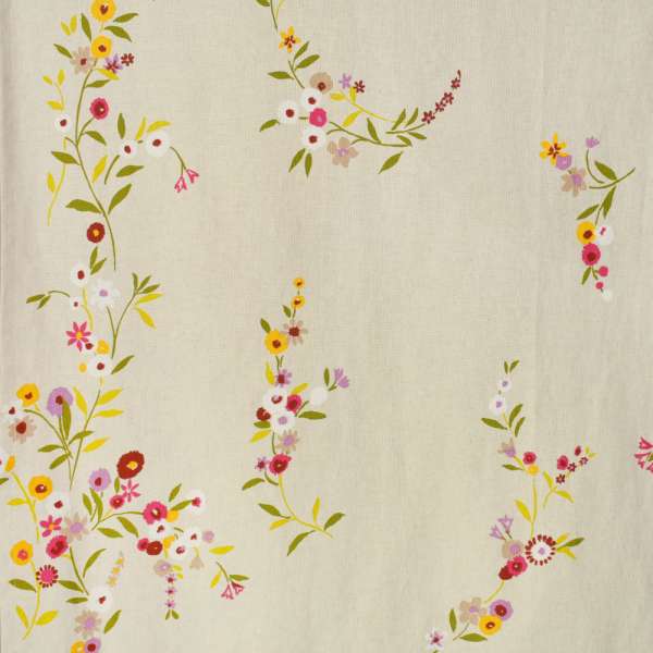 Лен для штор цветы на бежевом светлом фоне, ш.280