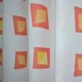Поликоттон для штор ромбы желтые, квадраты красные на белом фоне, ш.140