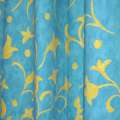 Коттон для штор цветы завитки желтые на голубом фоне,  ш.140