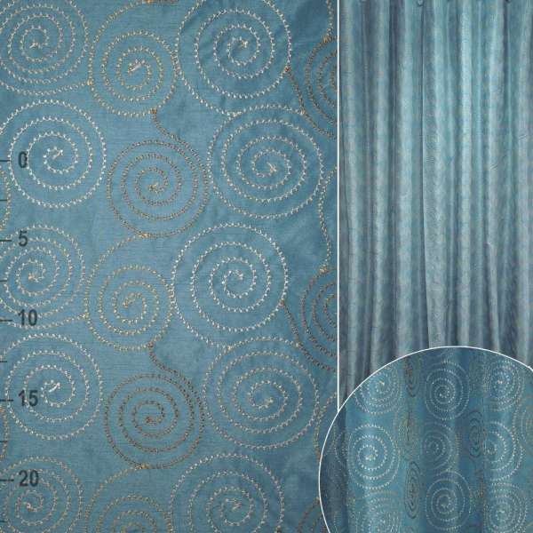 Тафта для штор вышивка круги синяя, ш.325