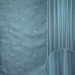 Тафта для штор вышивка точки бежевые на синем фоне, ш.320