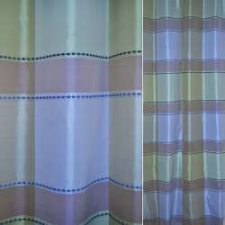 Тафта для штор вышивка квадраты сиреневые, бежево-голубые, ш.140