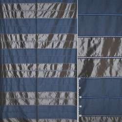 Тафта для штор полосы двойные серые и синие, ш.145