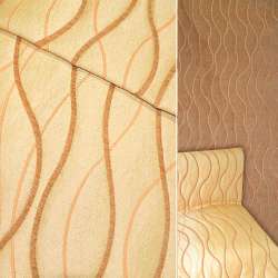 Шенилл фукра мебельный волны бежево-оранжевый с коричневым, ш.140