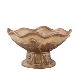 Кашпо в античном стиле керамика чаша с листьями 17х30х21см вн. 16х27х18см бежево-золотистое