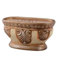 Кашпо в античном стиле керамика чаша с листьями овал 21,5х40х18см вн. 19х36х14см бежево-золотистое