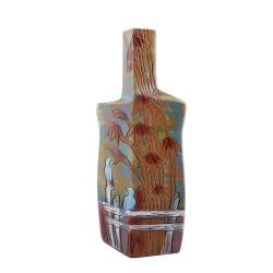 Ваза кераміка пляшка гранована бамбук птиці 31 см блакитна з коричневим