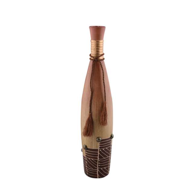 Ваза для підлоги кераміка етно пляшка з китицями 50 см бежева з коричневою обробкою