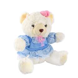 М'яка іграшка ведмедик в блакитній сукні 32 см білий