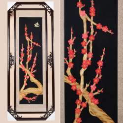 Картина из соломки в ажурной раме 47х117 см Веточки сакуры